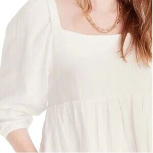 J. Crew NEW Square Neck Soft Gauze Dress Solid White Size S Mini Puff Sleeve